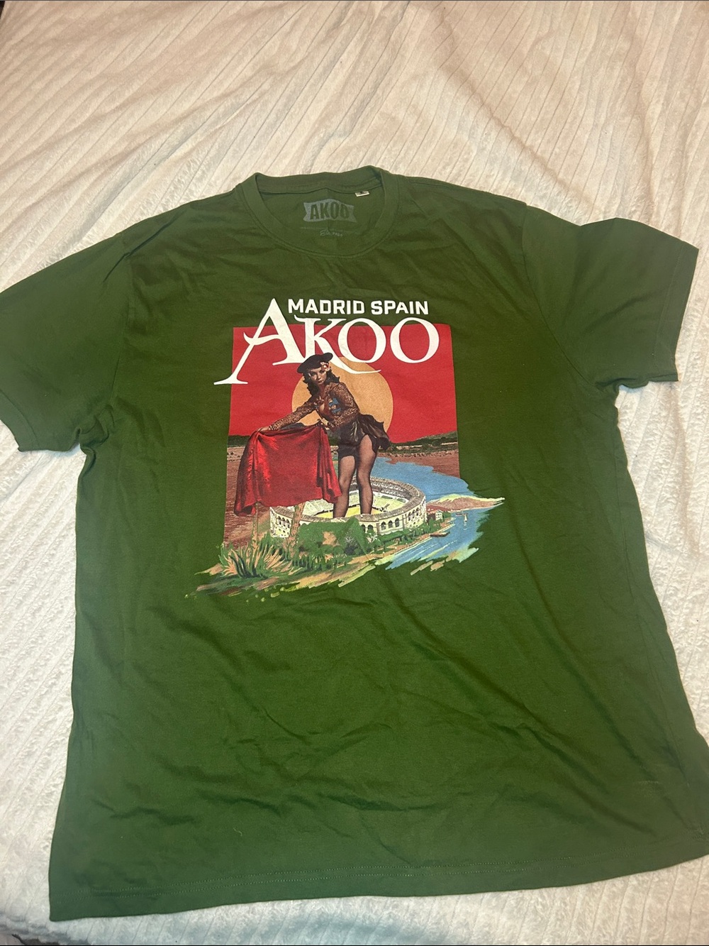 Akoo Green Madrid Spain Graphic Tee with Red Accent